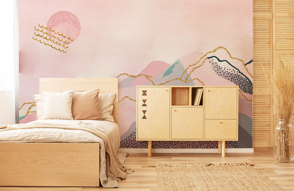 Mountain Wallpaper Mural in Pink Ombre