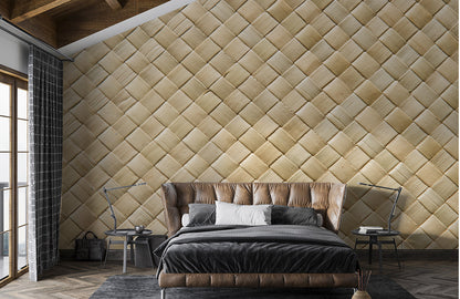 Neutral Woven Textured Mural Wallpaper in bedroom