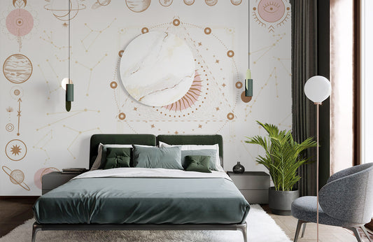 Wallcovering with a Planet Art Pattern, Suitable for Home mural