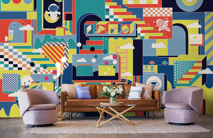 Home Decoration Wallpaper Mural with Colorful Parallel World Office Scenery