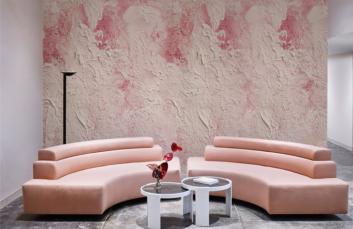 Wallpaper mural with a pink oil painting for use as home decor.