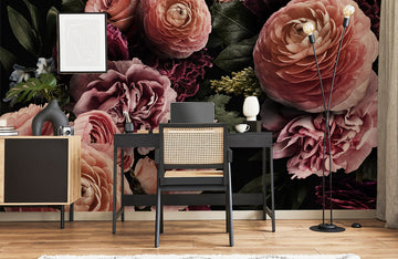 Elegant Pink Floral Bedroom Wallpaper Mural