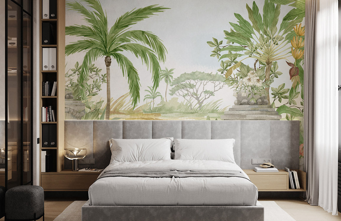 fresh green trees scenery wall murals for home