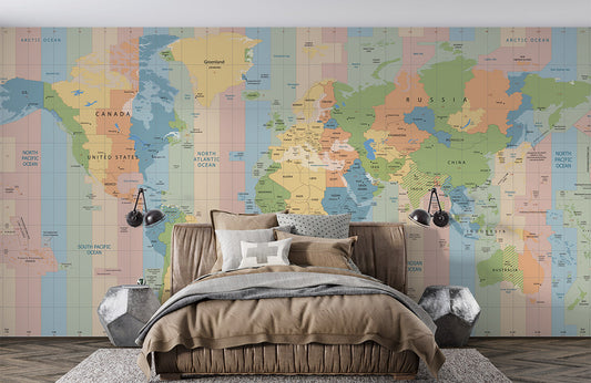 Wallpaper Mural of a Global Chic Map for the Living Room