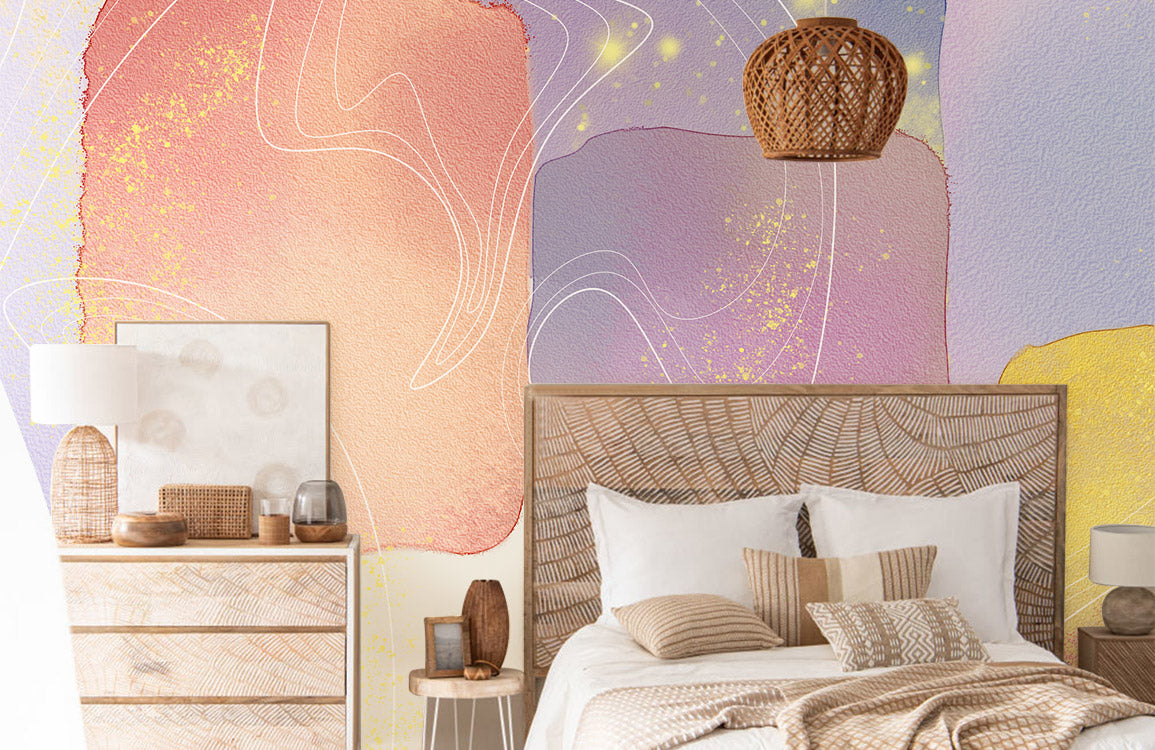 Pastel Watercolor Abstract Wall Mural in bedroom