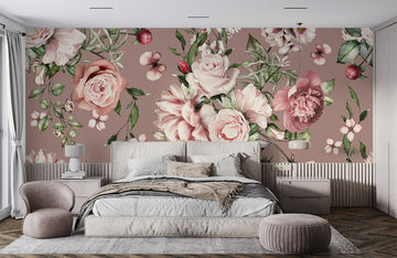 Elegant Blush Floral Mural Wallpaper