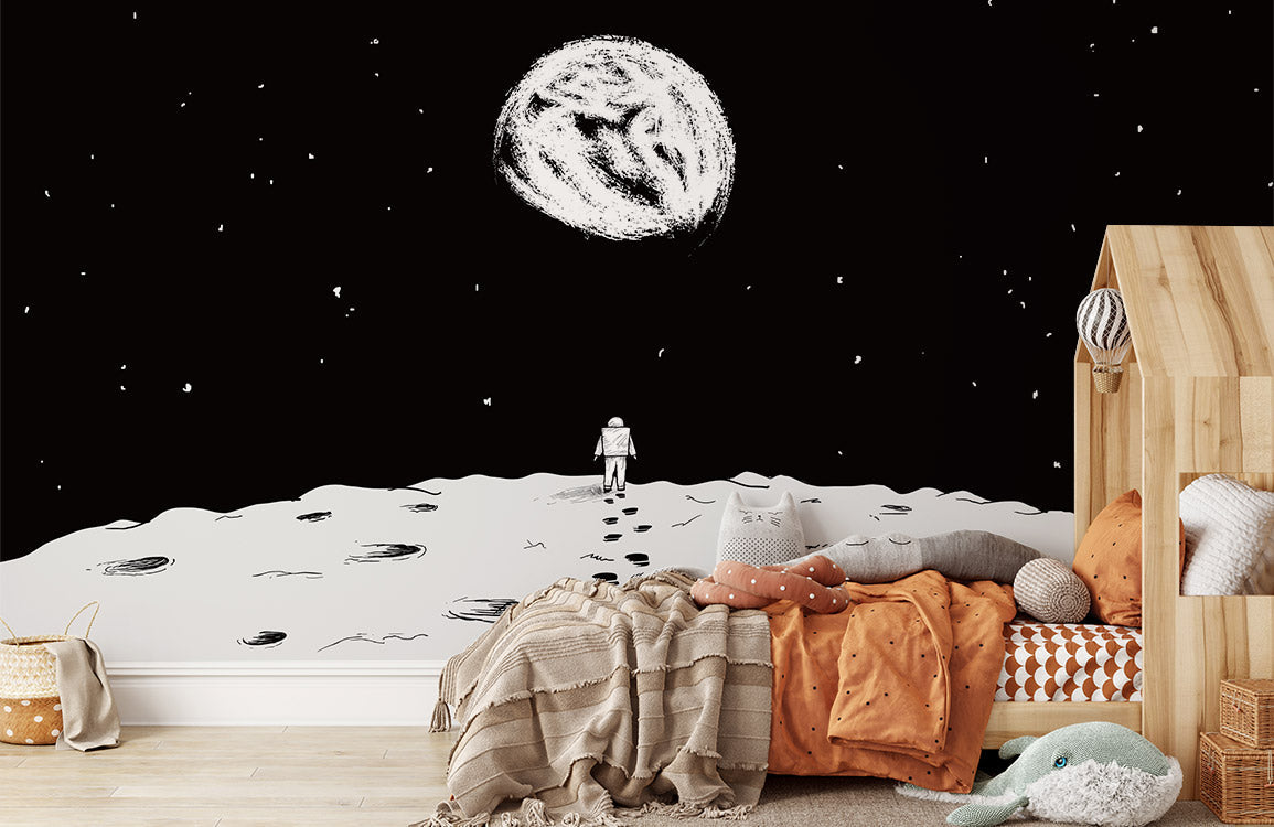Wallpaper Mural of the Moon Landing in Black and White for Home Decor