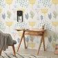 Wallpaper mural with a repeating pattern of pastel plants, ideal for use in home decor
