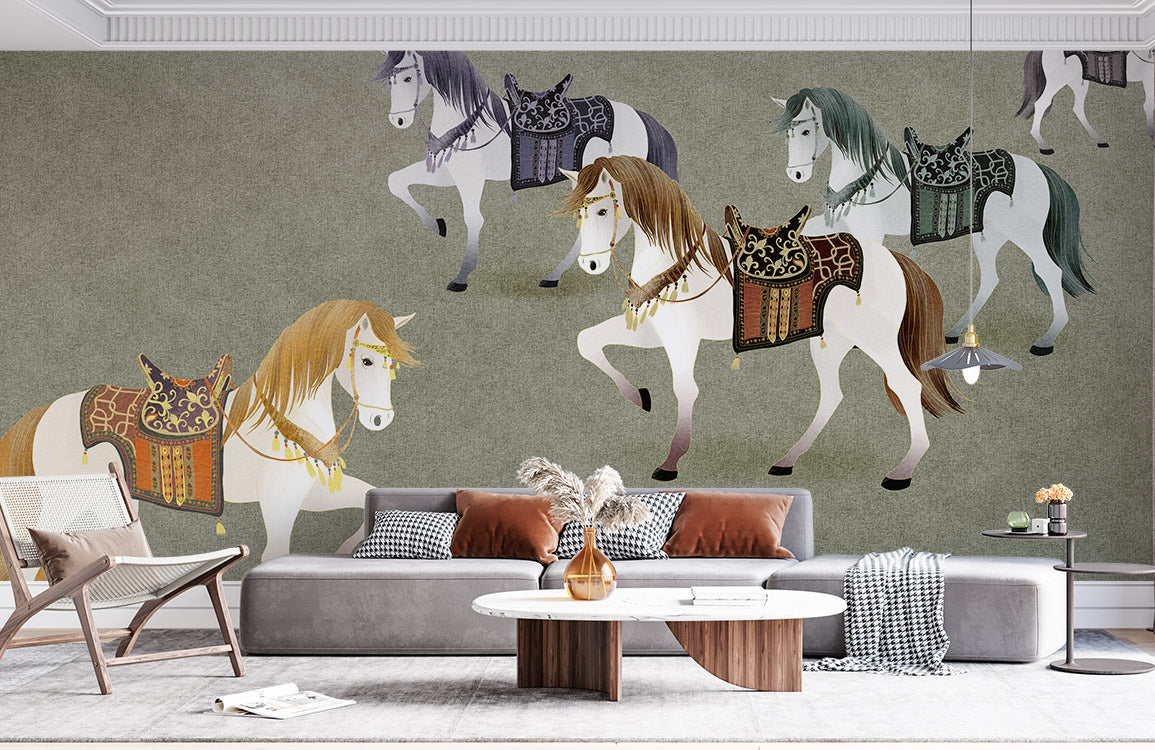 Wallpaper mural with horses that may be used for decorating your home.