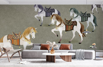 Vintage Equestrian Horse Pattern Mural Wallpaper