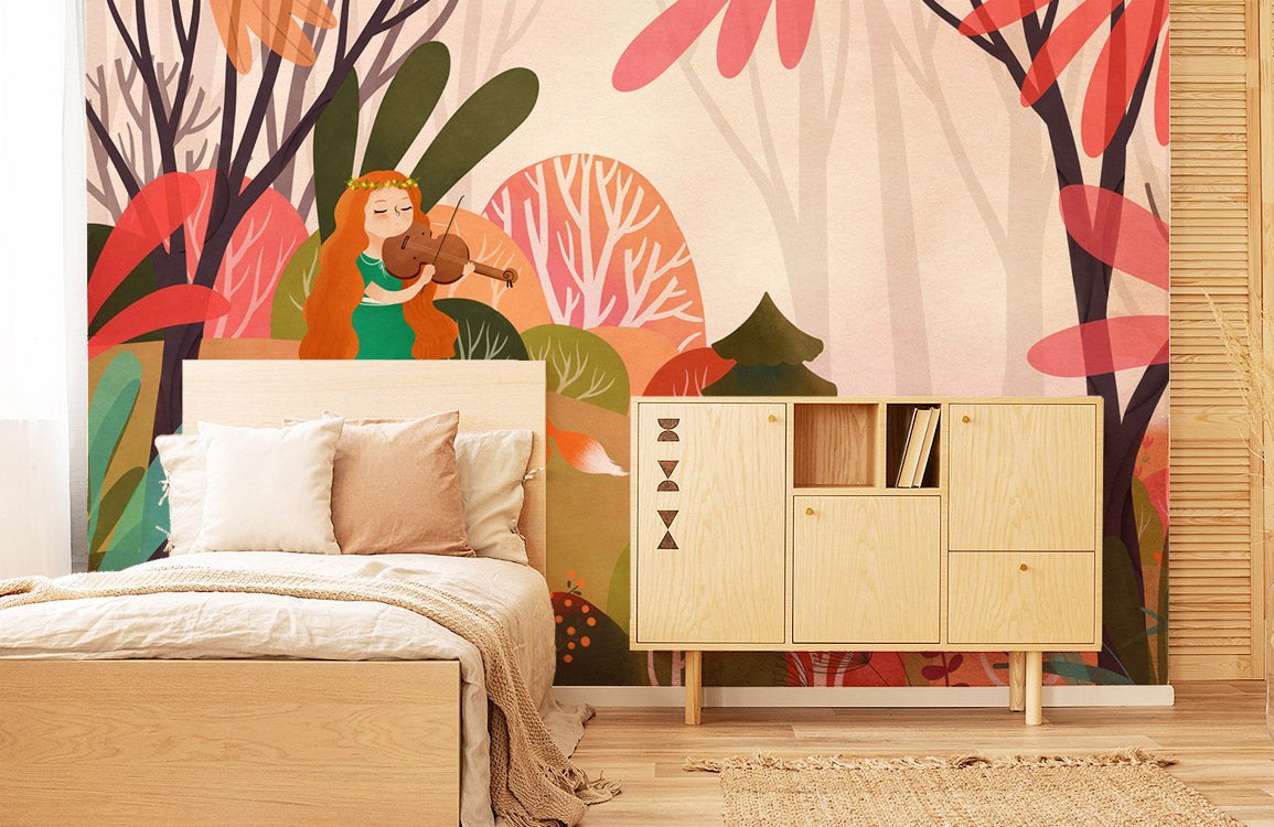 Home Decoration Wallpaper Mural Featuring a Fox and a Musician