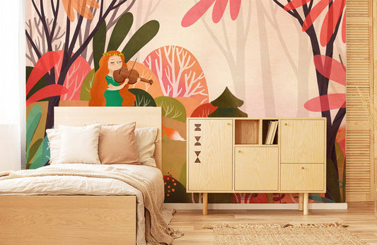 Home Decoration Wallpaper Mural Featuring a Fox and a Musician