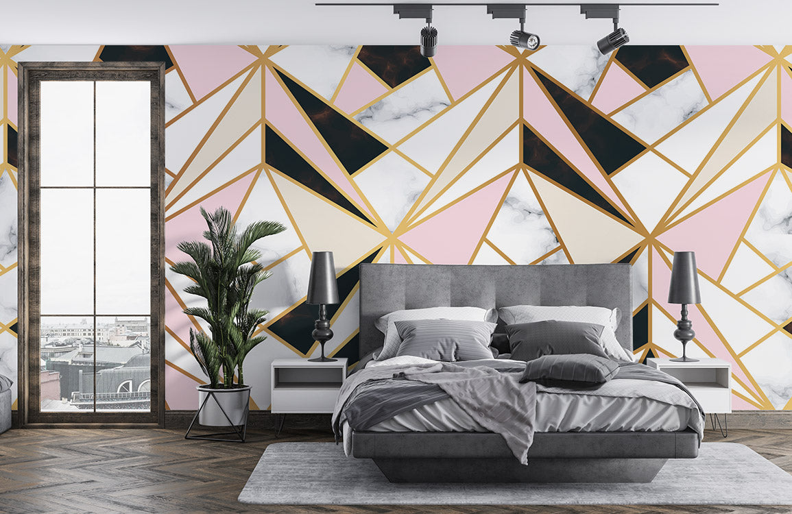 Geometric Marble Wallpaper Mural In The Hall In Black And Pink