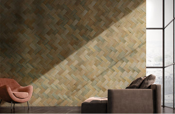 Warm Toned Herringbone Wood Mural Wallpaper