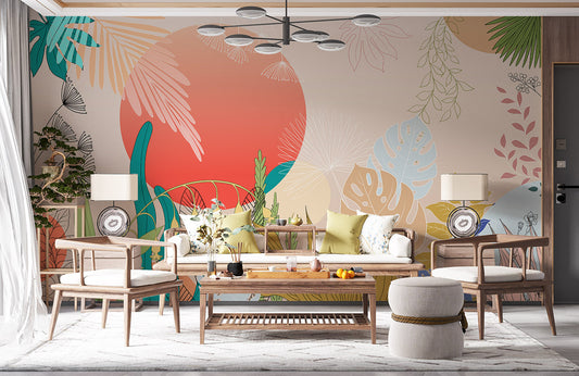 Home Decoration Wallpaper Mural Featuring a Vibrant Plant Scene