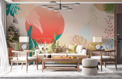 Home Decoration Wallpaper Mural Featuring a Vibrant Plant Scene
