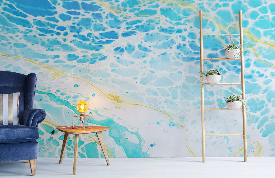 Room Mural With Marble Effect Wallpaper – Aquarium Effect