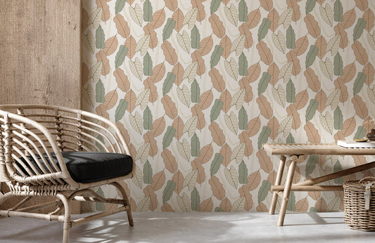 Botanical Leaf Pattern Modern Mural Wallpaper in living room