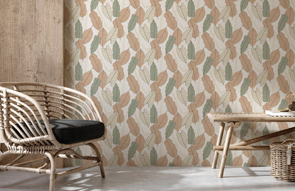 Botanical Leaf Pattern Modern Mural Wallpaper in living room