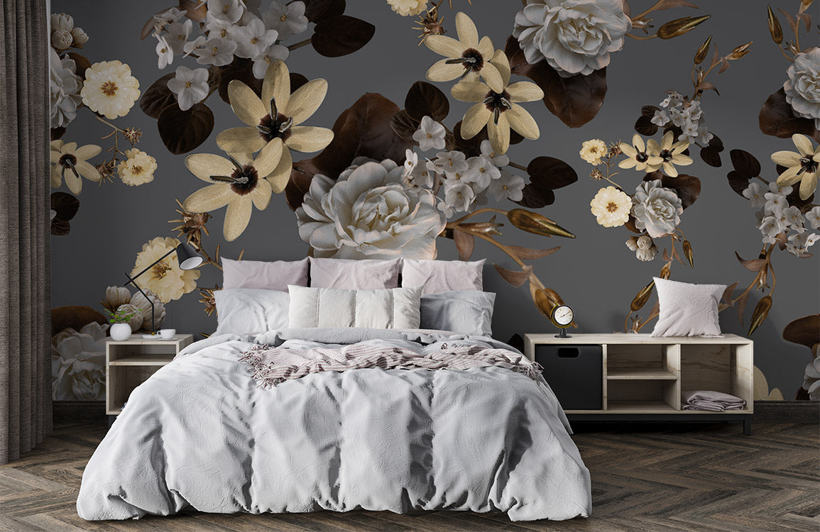 Wallpaper with a dark vintage floral pattern