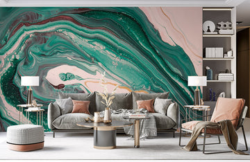 Emerald Green Marble Swirl Mural Wallpaper