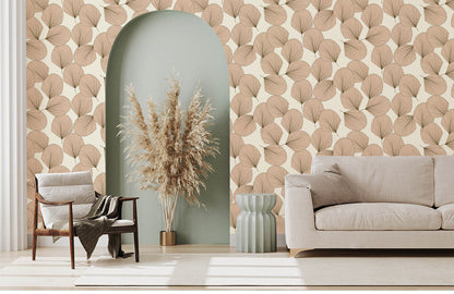 Neutral Botanical Leaf Pattern Wallpaper Mural in living room