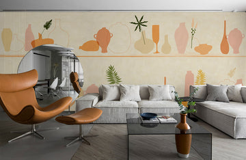 Neutral Botanical Vase Pattern Mural Wallpaper