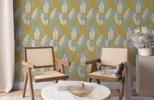Geometric Abstract Gold Mural Wallpaper in living room