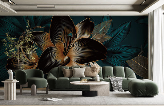 Wallpaper mural featuring a dark lily flower design