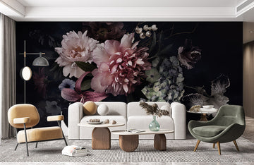 Dark Floral Bouquet Mural Wallpaper