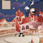 Enchanted Fairytale Town Starry Night Mural Wallpaper