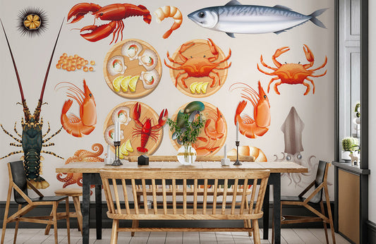 Wallpaper Mural for Home Decoration Featuring an Ocean Scene Featuring Seafood