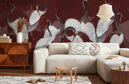 wallpaper of red-crowned birds for the house
