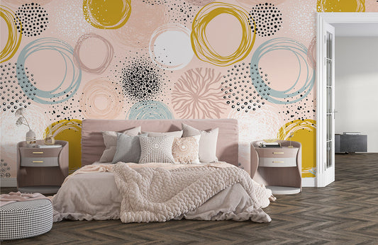 Room with a Mural Featuring a Round Pattern Art Deco Wallpaper