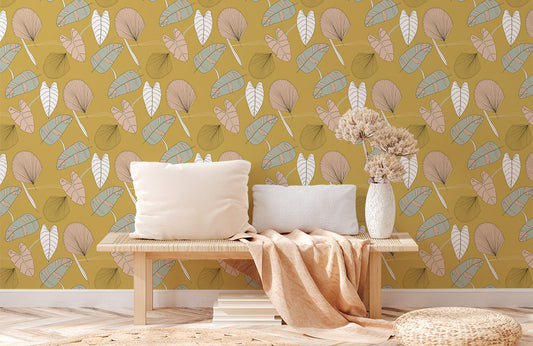 Abstract Botanical Leaf Pattern Mural Wallpaper