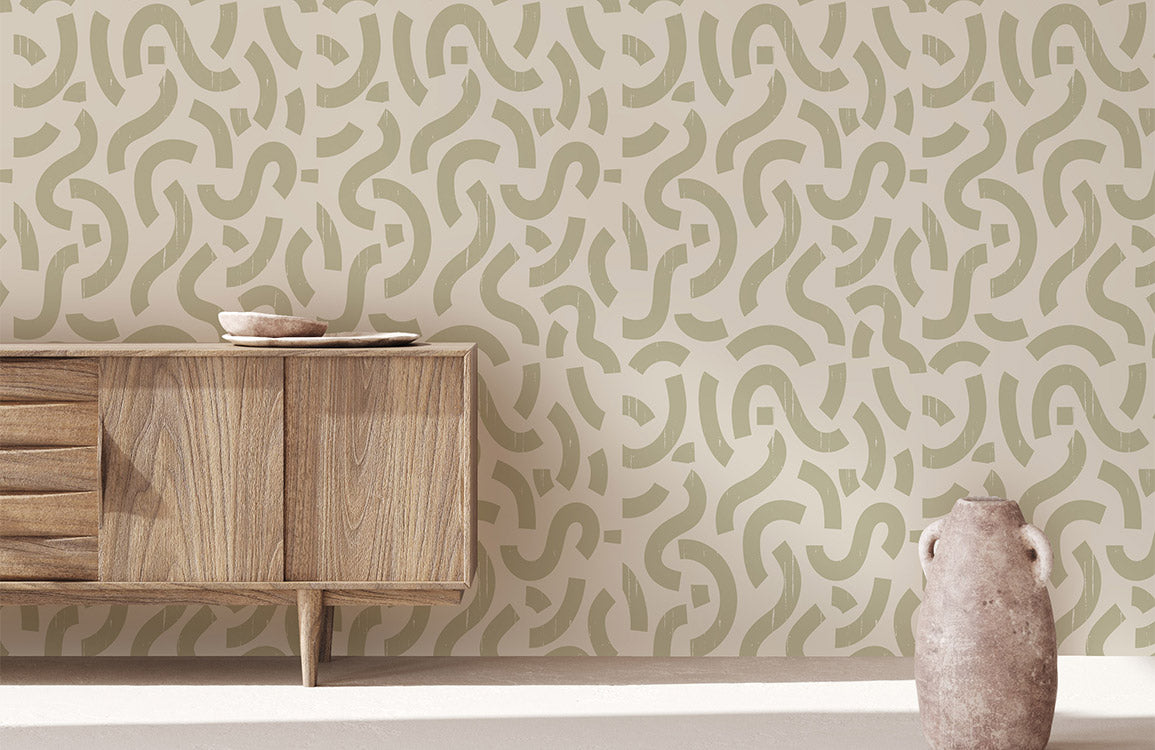 Wallpaper Mural with a Labyrinth Pattern in Light Green for the Hallway