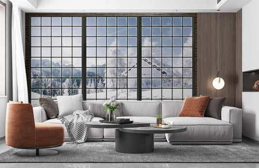 Window with a Snow View Printed Mural Wallpaper for Home Decoration