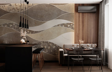 Beige Abstract Floral Wave Mural Wallpaper