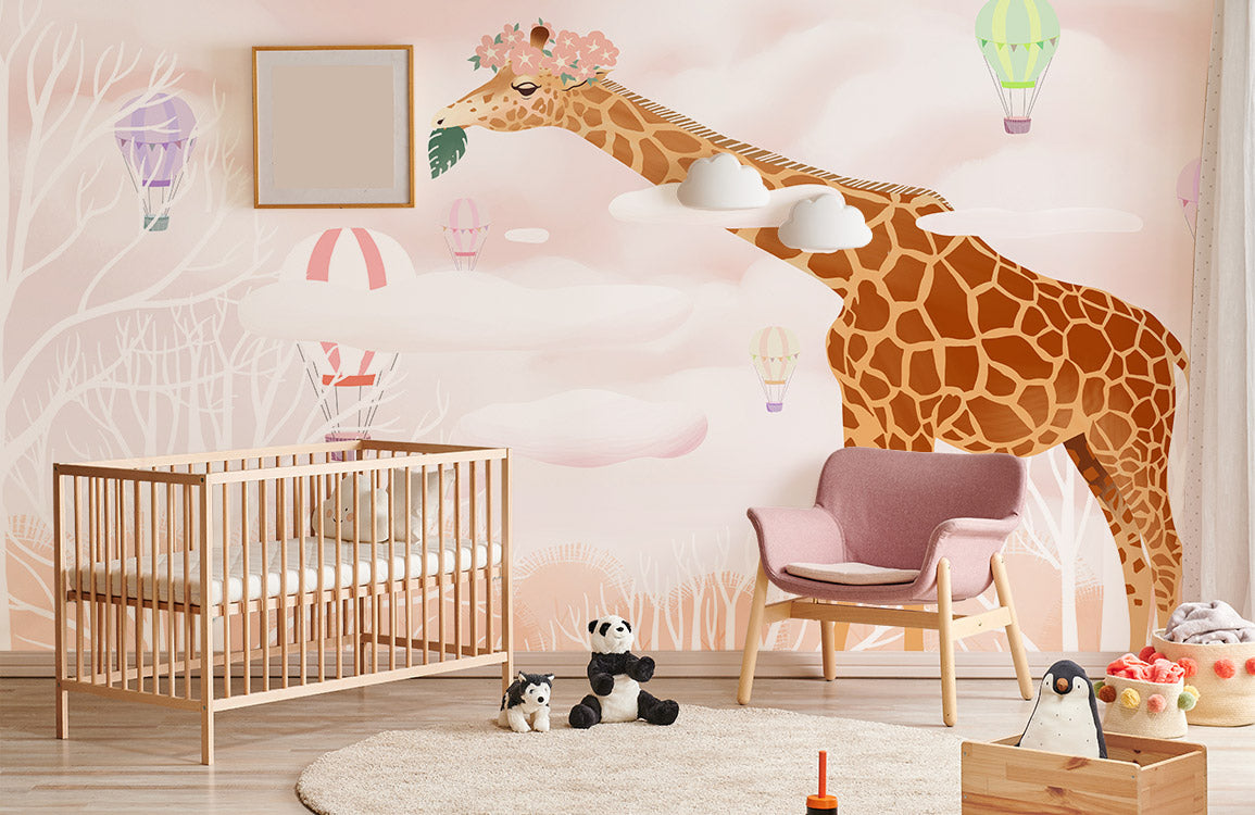 Home Decor Wallpaper Mural Featuring a Giraffe with witj Balloons