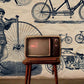 Home Decoration Featuring an Industrial Wallpaper Mural Depicting the Bicycle Revolution