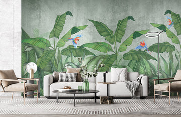 Tropical Parrot Botanical Mural Wallpaper