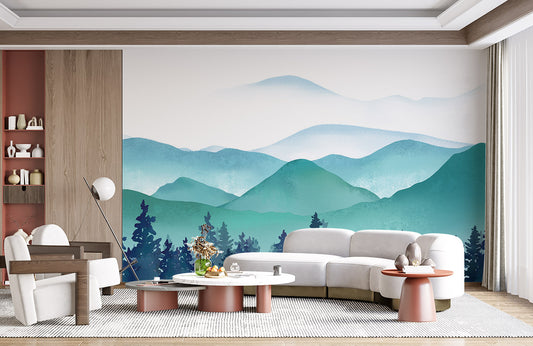 Decorate your walls with this serene mountain scene wallpaper mural!
