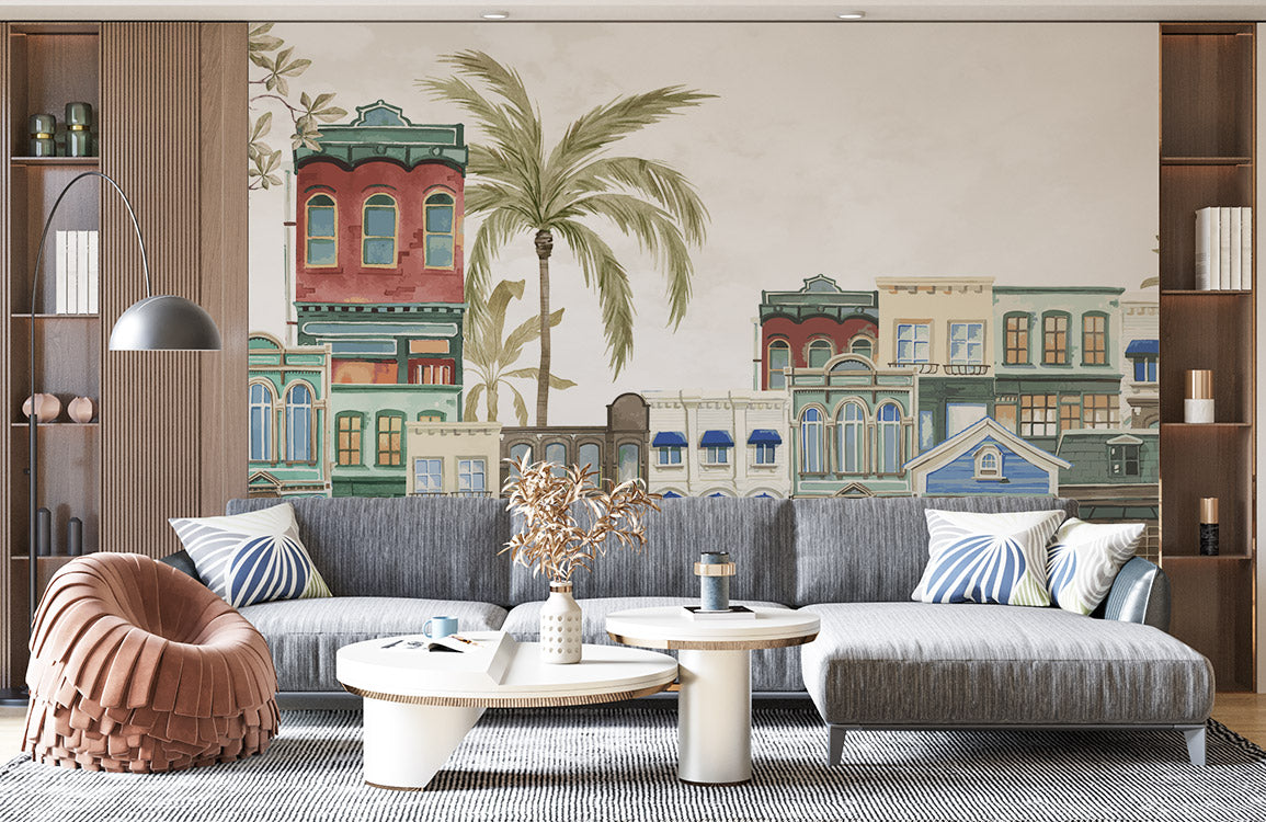 Wallpaper Mural of Tropical Houses for the Home's Interior Design