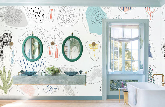 Wallpaper mural featuring a pastel vegetation pattern, perfect for decorating your home.