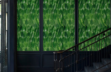 Emerald Green Leaf Pattern Mural Wallpaper