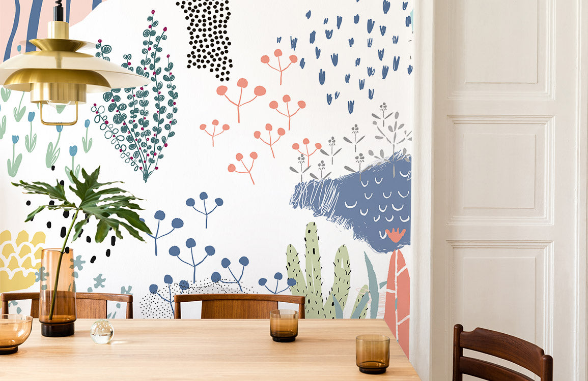 Wallcovering with a Cartoon Plant Pattern, Suitable for Home Decoration