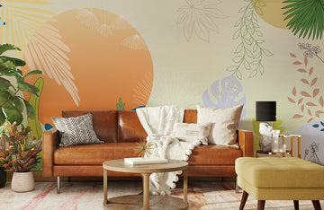 Tropical Sunset Botanical Mural Wallpaper