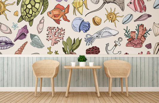 Restaurant Wall Mural with Marine Organisms as Wallpaper