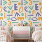 Patterned Wallpaper Mural with Colorful Letters, Suitable for Home Decoration