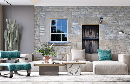 Rustic Stone Wall Textured Mural Wallpaper in living room